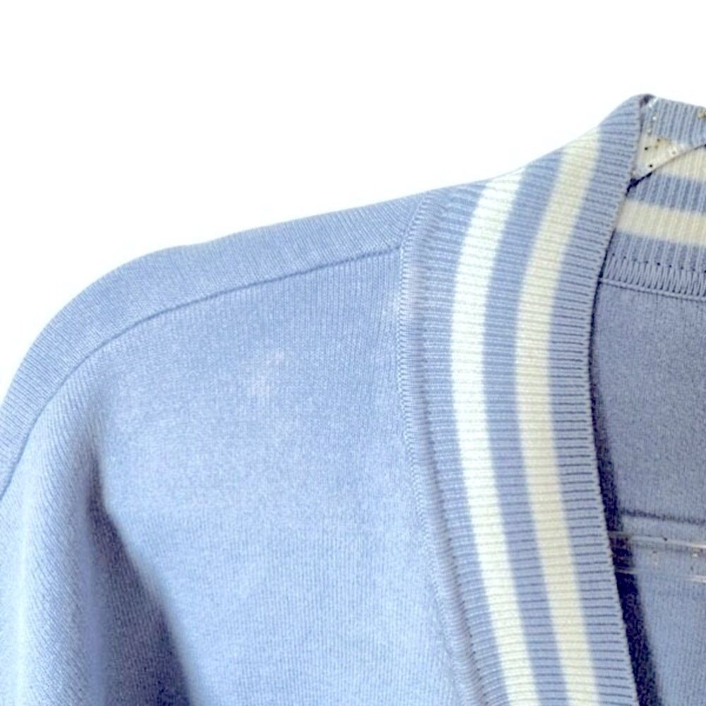 Sandro Paris Opera 'LOVE' Varsity Striped Cardigan Sweater Blue & White L - Picture 5 of 16